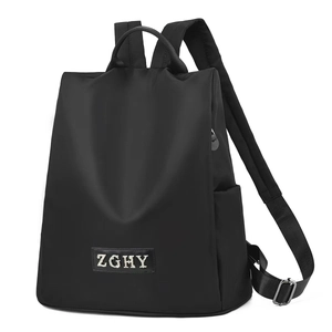Sac à dos noir antivol pour femme avec étiquette en cuir ZGHY et poches latérales