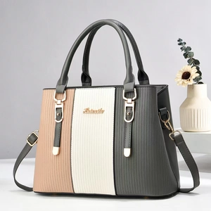 Three-color striped large capacity crossbody tote bag with gold hardware and tassels