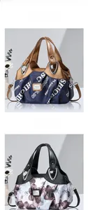 Détail de grands sacs cabas tendance avec imprimés fleuris, logos et bandoulières