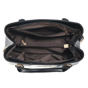 Internal structure of the large leather tote bag with functional pockets and gold zippers