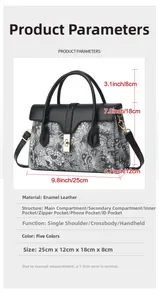 Detailed size specifications of black phoenix pattern leather bucket handbag with gold hardware