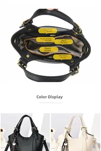 Aménagement intérieur détaillé du grand sac en cuir synthétique avec plusieurs compartiments