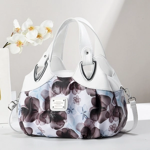 Sac À Main Femme En Cuir PU Plissé Grande Capacité Imprimé Fleuri Sac À Bandoulière Élégant Tendance