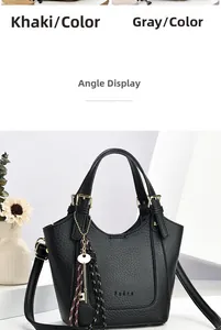 Détail du sac à main en cuir noir avec logo Pedro, nœud tissé et pendentif métallique