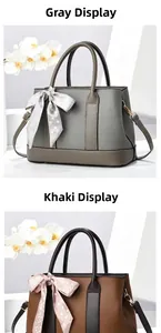 Détails de sacs seaux minimalistes en gris et marron foncé avec foulards en soie décoratifs