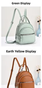 Detail view of mini backpacks with lychee texture and three-tier zipper compartments