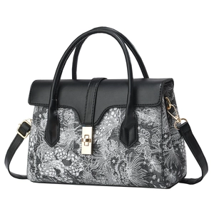 Elegant bucket handbag for women with embroidery pattern and detachable shoulder strap