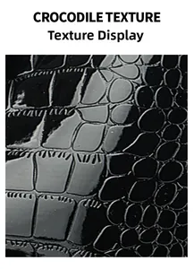 Close-up of black crocodile texture leather showing detailed scale patterns and glossy finish
