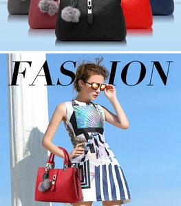 Detail view of multi-color crossbody bags with V-shaped quilting and faux fur charms