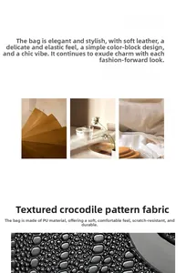 Détail en cuir PU noir à texture crocodile, matériau souple et résistant aux rayures pour sac