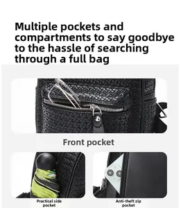 Sac à dos de voyage à texture tressée avec poches avant, latérales et compartiment antivol