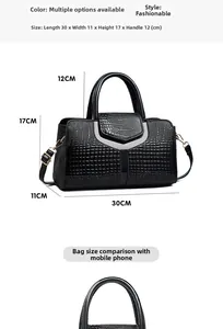 Tableau des tailles détaillé pour sac à main noir motif crocodile avec dimensions en cm
