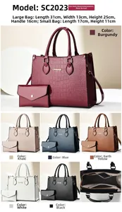 Detail view of crocodile pattern tote and pouch set with internal zipper pocket layout