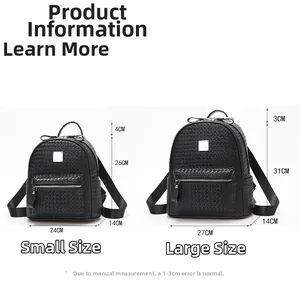 Tableau comparatif des tailles pour sac à dos noir en cuir souple montrant deux dimensions