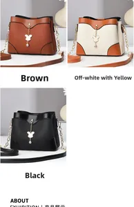 Detailed comparison of pleated bags in brown, black, and off-white with bear charms