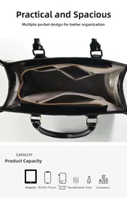 Interior view of crocodile pattern tote bag with large capacity and zippered pockets