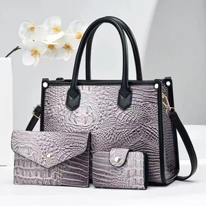 Set borse da donna 3 pezzi con trama a coccodrillo, borsa shopper, pochette e portafoglio