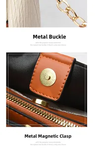 Detailed macro view of cream pleated fabric with brown leather and gold chain hardware