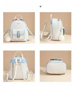 Detailed views of the mini quilted leather backpack showing front, side, and back perspectives