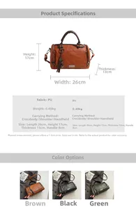 Detailed sizing chart and specifications for vintage PU leather Boston bag with tassels