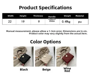 Detailed size chart showing dimensions for red, black, and beige tote bags in 22x19x9cm