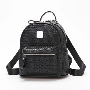 Sac à dos noir tressé avec nœud décoratif et grande capacité pour femme style vintage