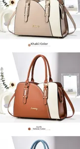 Detailed view of stitching and Danbaoly metal logo on retro color-block handbag