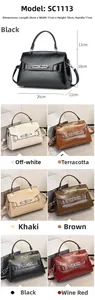 Detailed dimensions and color options for the vintage patent leather top handle handbag