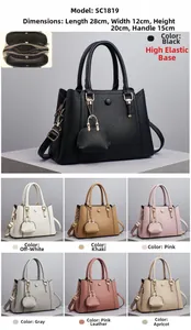 Detailed view of women's tote bag showing 28x12x20cm dimensions and multi-color options