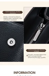Detail der schwarzen Ledertasche mit silberner Magnetschnalle und hochwertiger Kantenölung
