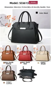 Detailed size chart of the leather handbag in five colors with specific dimensions