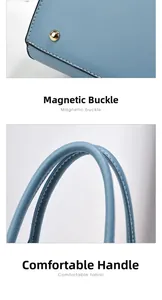 Detail of light blue leather handbag showing gold protective studs and fine stitching