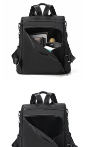 Double vue de la capacité intérieure du sac à dos antivol noir avec détails rangés