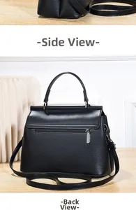 Seiten- und Rückansicht der schwarzen Handtasche aus Leder mit Reißverschlusstasche