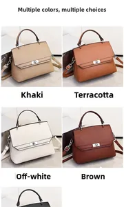 Collage von Lederhandtaschen in verschiedenen Farben mit Henkel und Drehverschluss