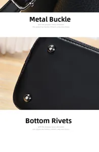 Details der Silberschnallen und Metallnieten am Boden der schwarzen Ledertasche