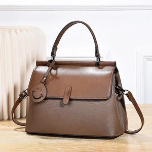 Damen Pu Leder Handtasche Lychee Textur Schultertasche Umhängetasche Mit Smiley Anhänger Klappverschluss Büro