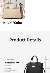 Detail showing adjustable shoulder strap and dimensions for luxury PU leather Kelly bag