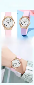 Detail of GEDI quartz watch with pink silicone strap and rose gold round dial