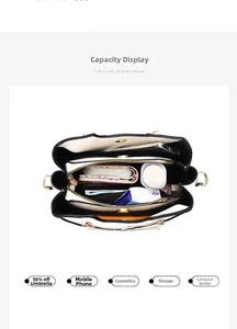 Vue de dessus d'un grand sac cabas contrasté montrant l'intérieur à plusieurs compartiments