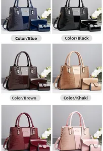 Dreiteiliges Damenhandtaschen-Set mit Tote, Clutch und Kartenetui in sechs Farben