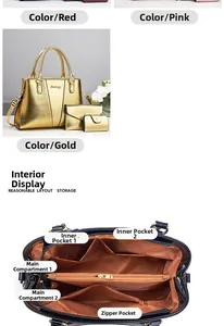 Detail von Krokodilmuster-Taschenset und Inneneinteilung mit goldenem Finish