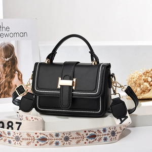 Damen Schultertasche PU Leder Kontrastnähte Breiter Stickerei Riemen Mode Kleine Quadratische Handtasche Täglich Crossbody