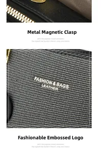 Close-up of golden magnetic buckle and textured fabric with embossed logo detail