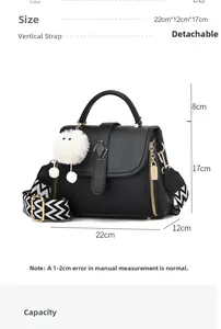 Tableau des tailles détaillé pour sac à main noir avec dimensions 22x12x17 cm
