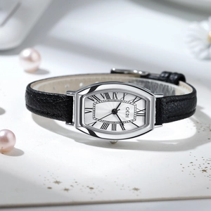Women Quartz Watch Tonneau Vintage Roman Numerals Leather Strap Retro Elegant Water Resistant Analog Wristwatch