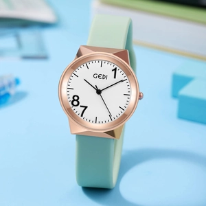 Women Quartz Watch Silicone Strap Waterproof Artistic Large Numbers Rose Gold Case Fashion Casual Wristwatch