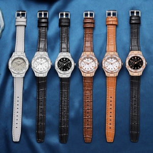Collection of GEDI quartz watches with rhinestone bezels and embossed leather straps