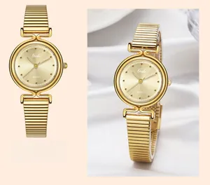 Detailansicht von zwei eleganten Damen-Quarzuhren aus Goldlegierung mit schlichtem Zifferblatt