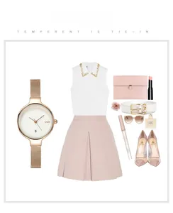 Guide de style pour montre rose doré à maille avec tenue élégante blanche et rose